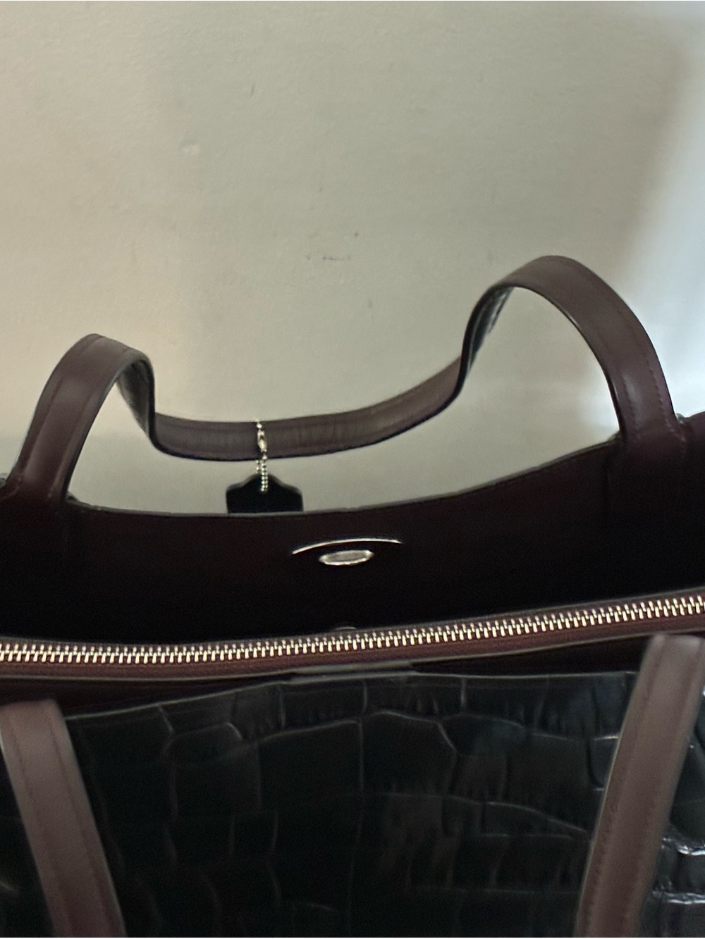 Coach Black Croc-Embossed Leather Maggie Tote with Silver Hardware - Picture 10 of 12